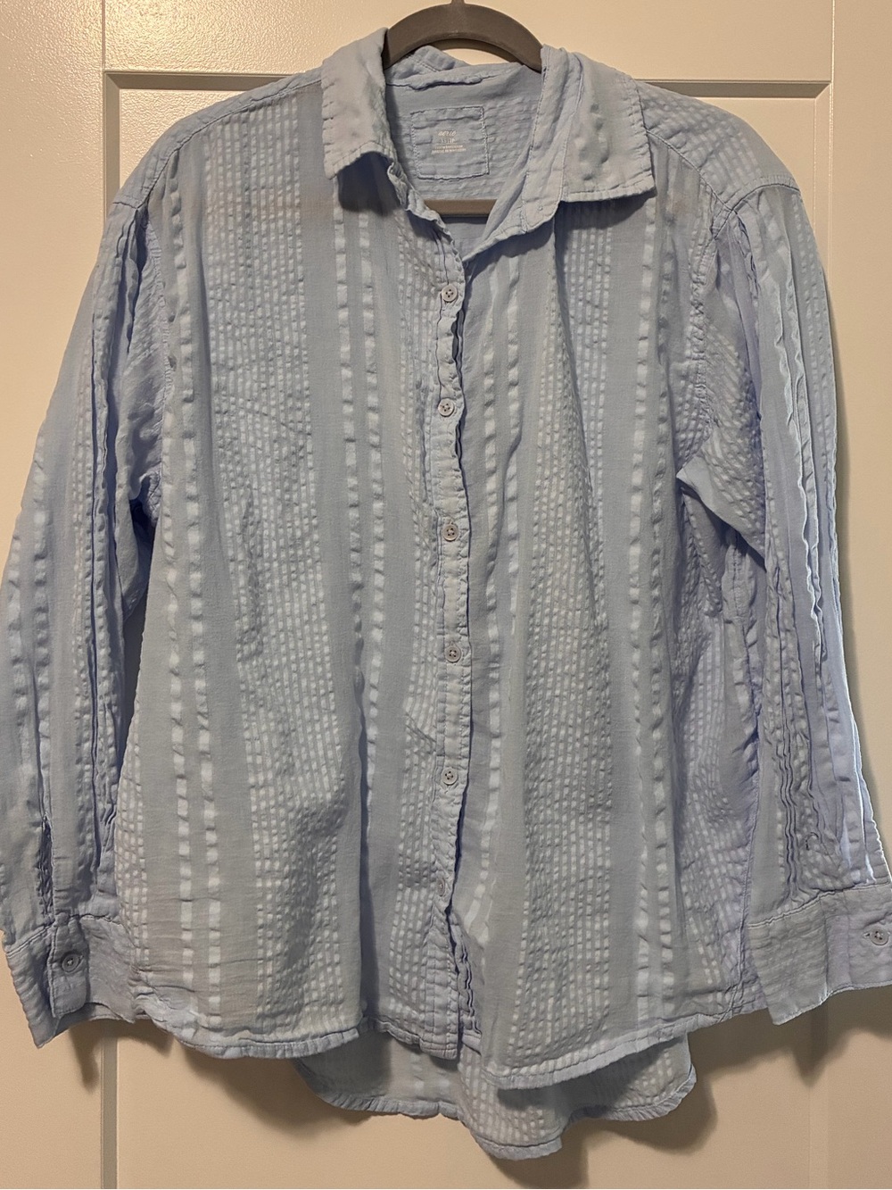 Aerie Off-Duty Seersucker Button Up Shirt Light Blue Oversized Size XS